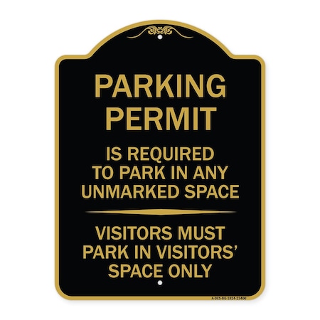 Parking Permit Is Required To Park In ANY Unmarked Space Visitors Must Park In Visito Aluminum Sign